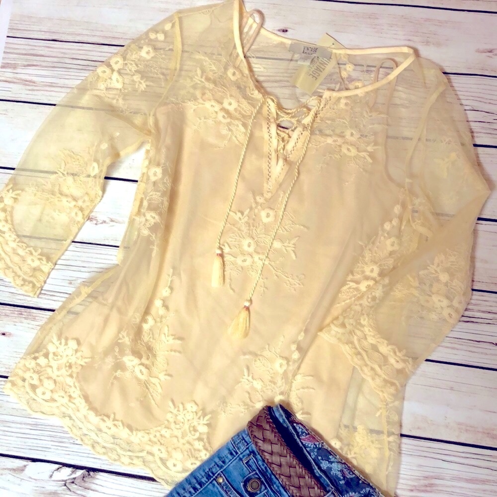 NWT Vintage America Pullover Tunic Lace Shirt